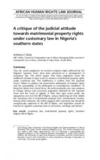 Image of A Critique of the Judicial Attitude towards Matrimonial Property Rights under Customary Law in Nigeria’s Southern States